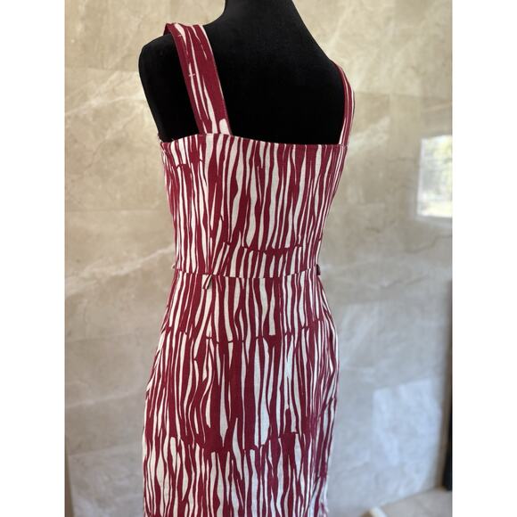Max Mara 100% Linen Sheath Dress 6 Deep Berry Abstract Bold Minimalist Italian - Picture 14 of 15